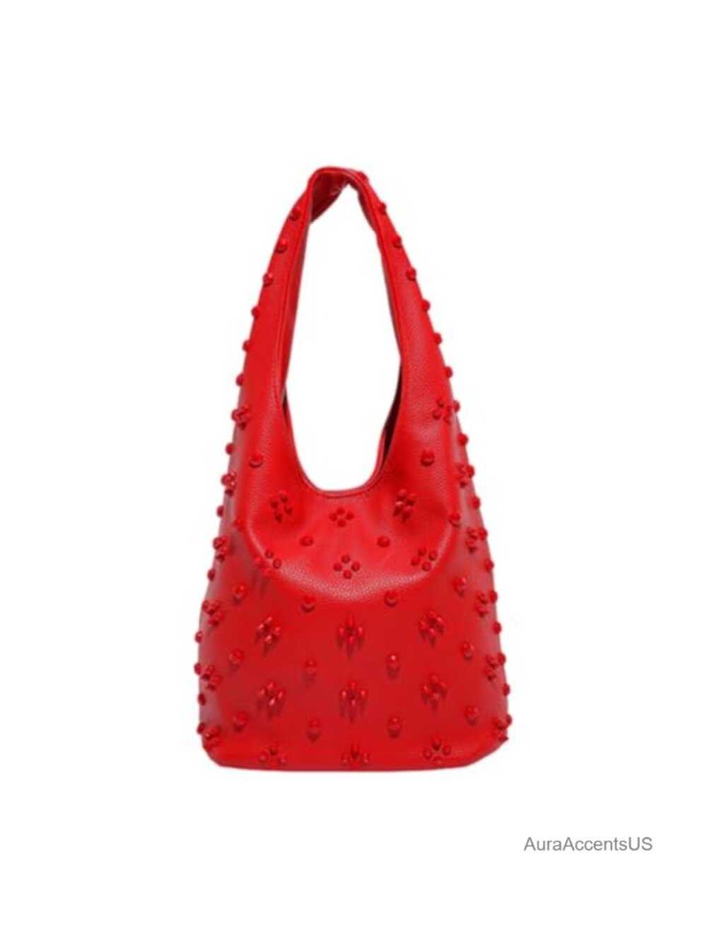 PU Leather Handbag Stud-Embellished Shoulder Underarm Bag Small Bucket Top